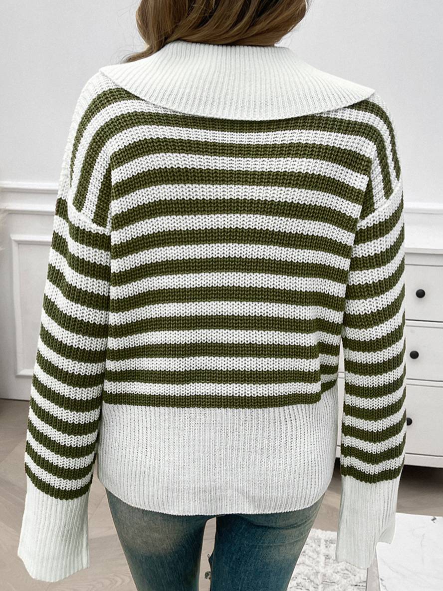 Levoire | Pull Polo Rayé À Manches Longues Pour Femmes Hauts Décontractés Élégants