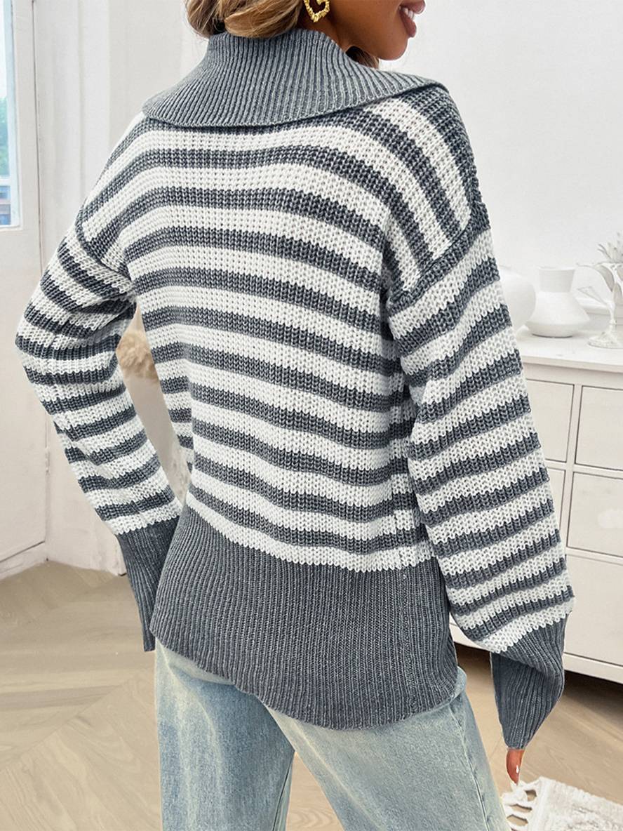 Levoire | Pull Polo Rayé À Manches Longues Pour Femmes Hauts Décontractés Élégants