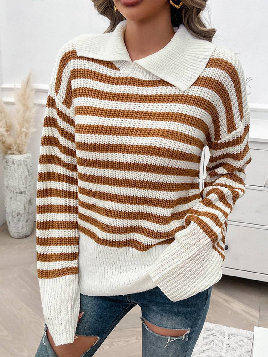 Levoire | Pull Polo Rayé À Manches Longues Pour Femmes Hauts Décontractés Élégants