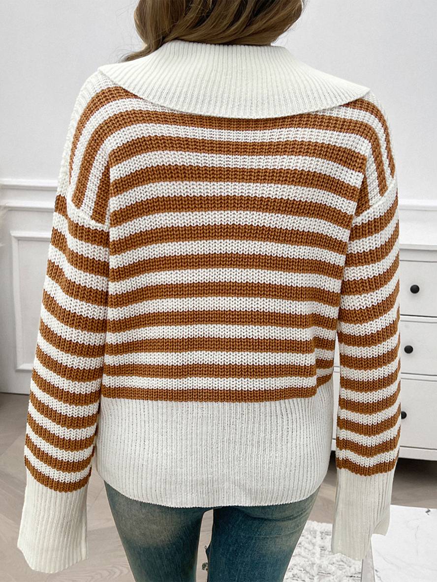Levoire | Pull Polo Rayé À Manches Longues Pour Femmes Hauts Décontractés Élégants