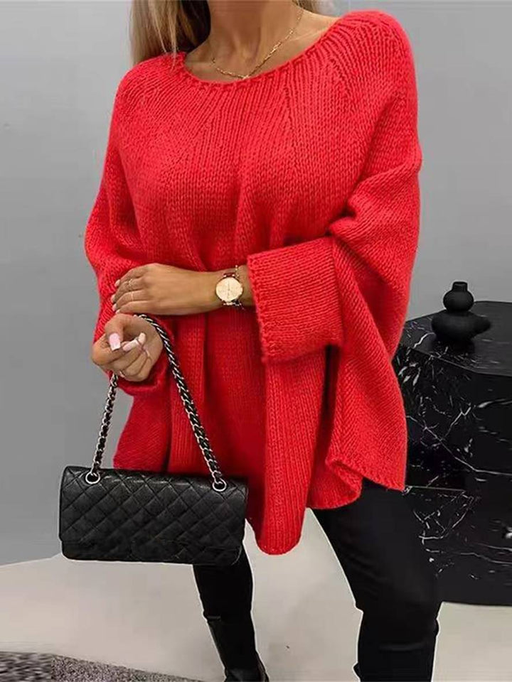 Levoire | Unicolore Col Rond Pullover Femme Décontracté Lâche Hauts Décontractés Rot