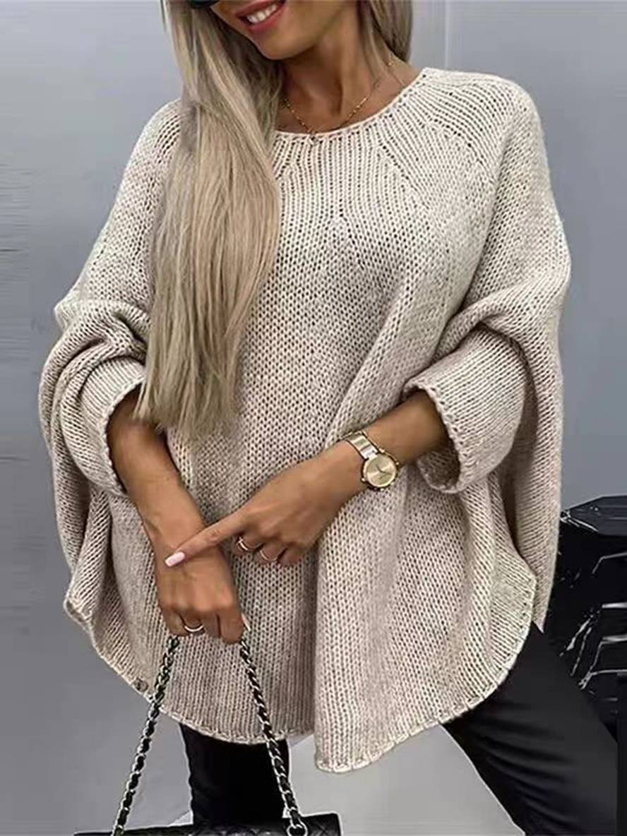 Levoire | Unicolore Col Rond Pullover Femme Décontracté Lâche Hauts Décontractés Abricot