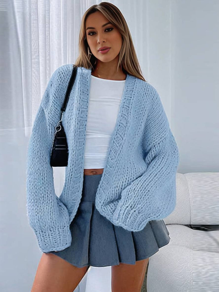 Levoire | Cardigan En Tricot Épais Uni Avec Des Épaules Tombantes Manches Longues Femme Élégant Décontracté Ample Oversized Blouson Bleu