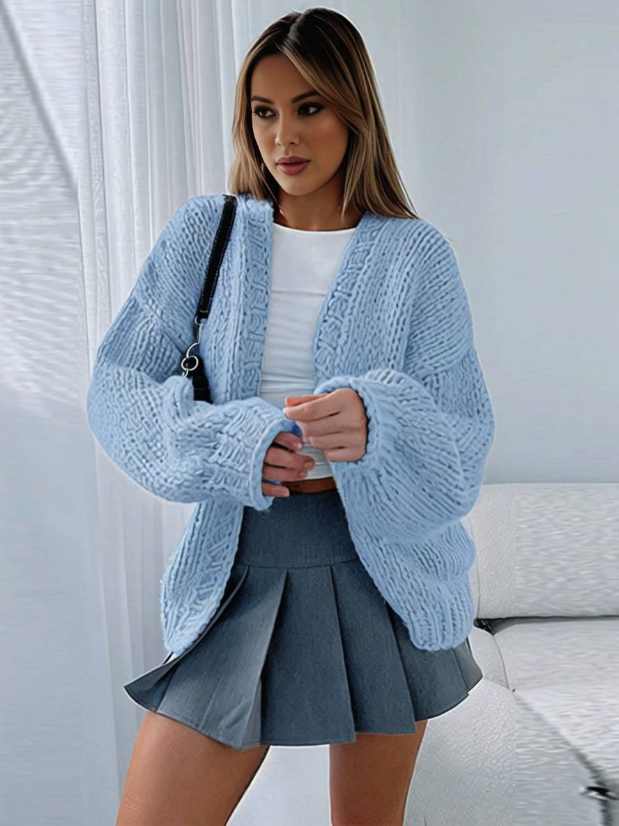 Levoire | Cardigan En Tricot Épais Uni Avec Des Épaules Tombantes Manches Longues Femme Élégant Décontracté Ample Oversized Blouson