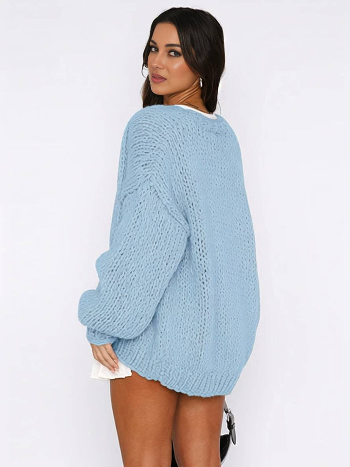 Levoire | Cardigan En Tricot Épais Uni Avec Des Épaules Tombantes Manches Longues Femme Élégant Décontracté Ample Oversized Blouson