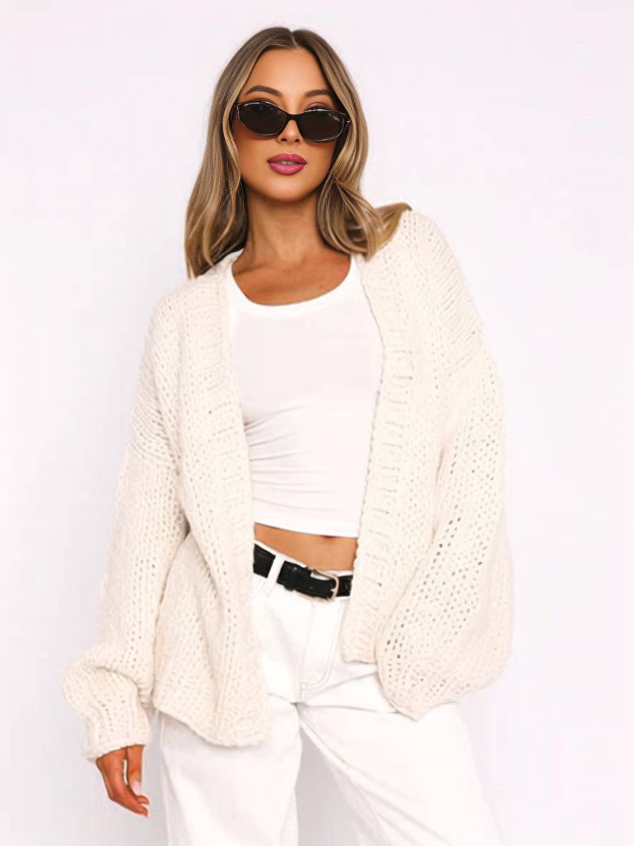 Levoire | Cardigan En Tricot Épais Uni Avec Des Épaules Tombantes Manches Longues Femme Élégant Décontracté Ample Oversized Blouson Abricot