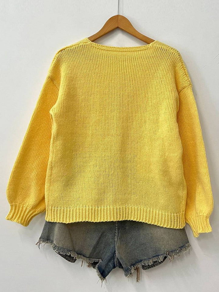 Levoire | Cardigan En Maille Épaisse Unie Avec Nœud, Col Rond, Épaules Tombantes, Élégant, Décontracté, Pull Ample
