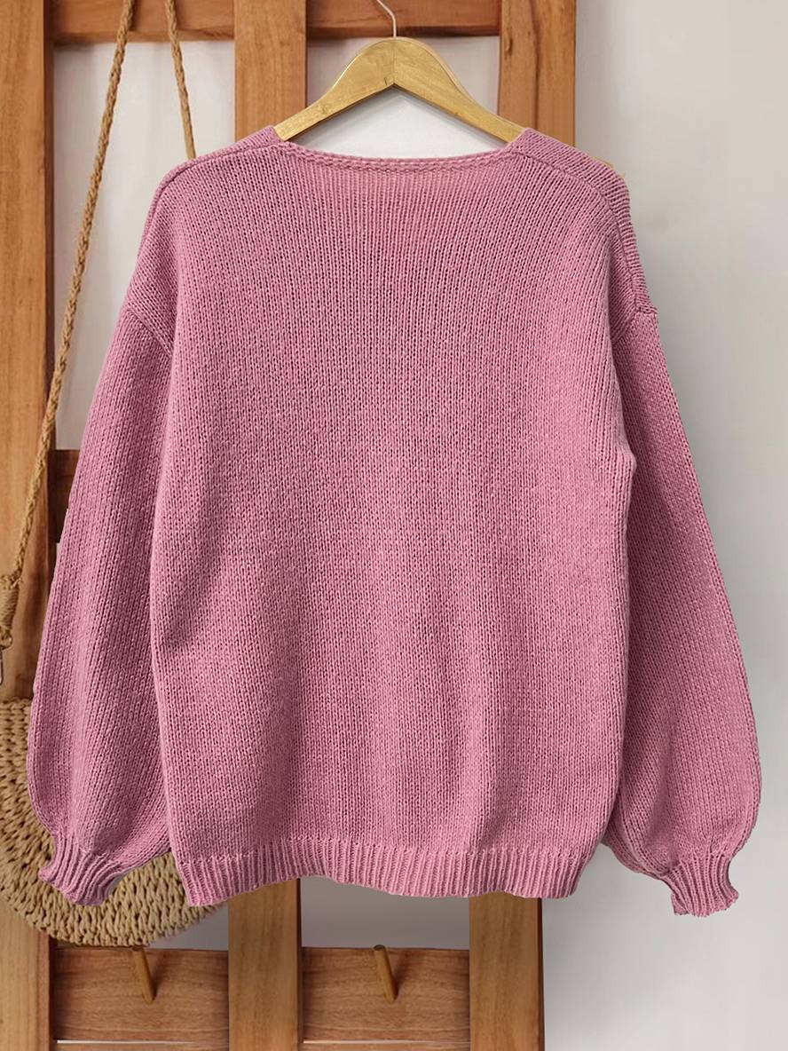 Levoire | Cardigan En Maille Épaisse Unie Avec Nœud, Col Rond, Épaules Tombantes, Élégant, Décontracté, Pull Ample