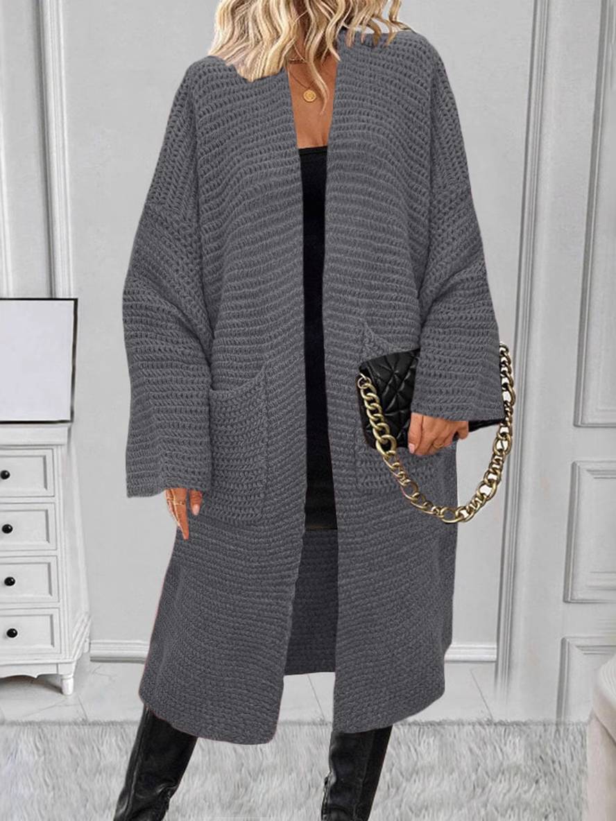 Levoire | Cardigan En Tricot Épais À Col En V Avec Poches, Épaules Tombantes, Manches Évasées, Femme, Décontracté, Pull Oversized Gris