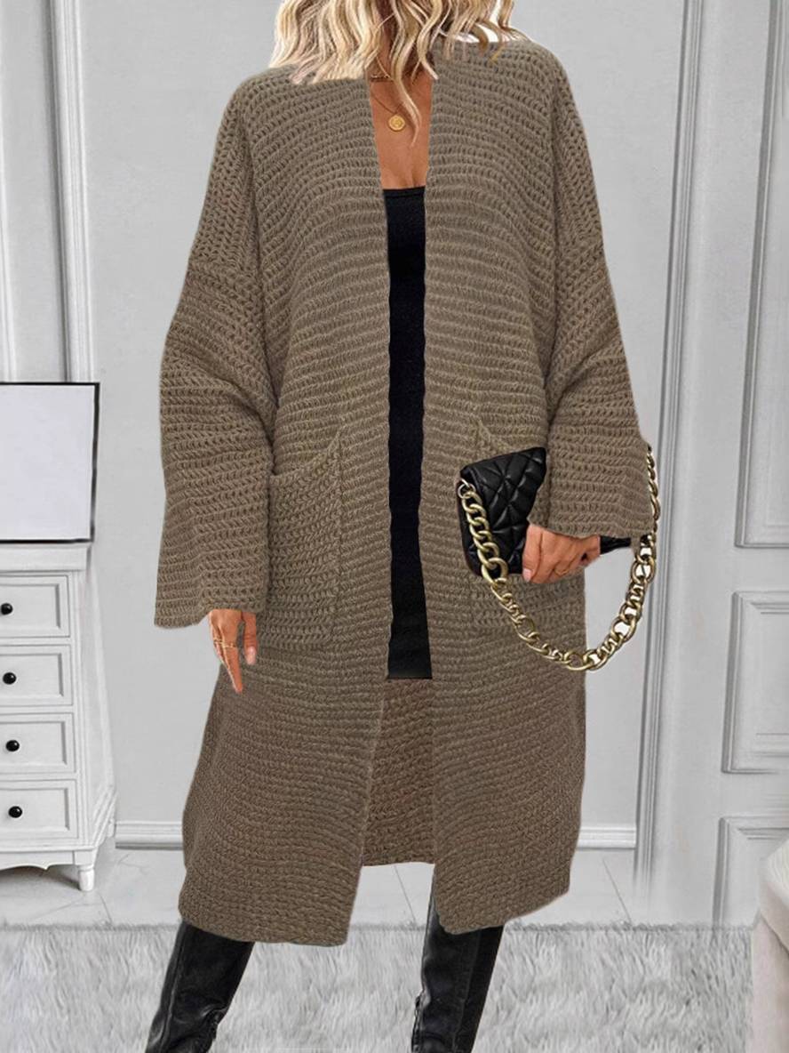 Levoire | Cardigan En Tricot Épais À Col En V Avec Poches, Épaules Tombantes, Manches Évasées, Femme, Décontracté, Pull Oversized Khaki