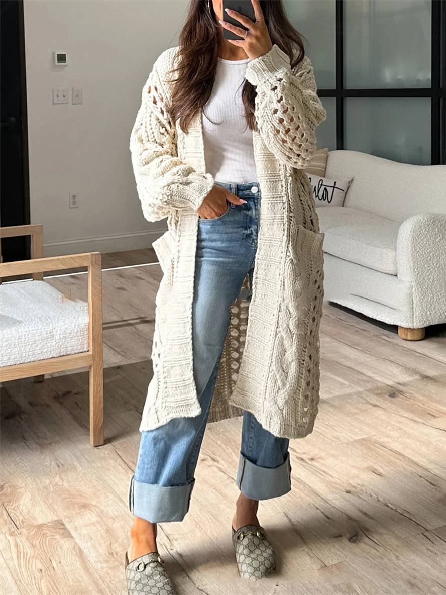 Levoire | Cardigan En Tricot Épais À Décolleté En V Poches Manches Longues Femme Décontracté Large Oversize Pull Casual