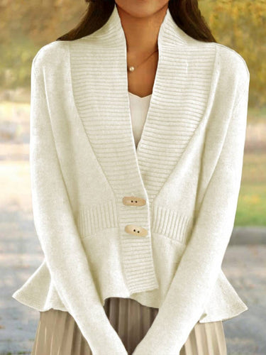 Levoire | Cardigans Pull Uni Couleur V-Découpe Peplum Avec Volants Manches Longues Femmes Élégant Décontracté Mode Casual