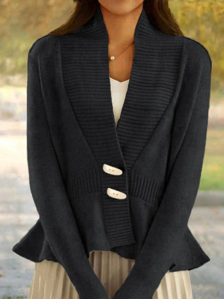 Levoire | Cardigans Pull Uni Couleur V-Découpe Peplum Avec Volants Manches Longues Femmes Élégant Décontracté Mode Casual Noir UNE TAILLE