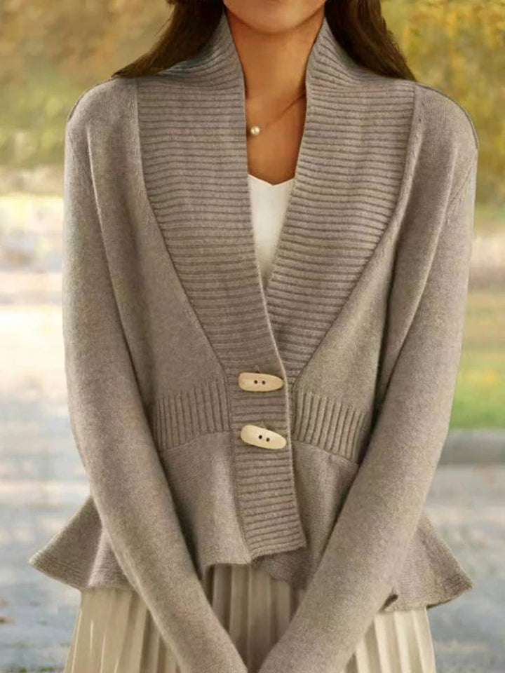 Levoire | Cardigans Pull Uni Couleur V-Découpe Peplum Avec Volants Manches Longues Femmes Élégant Décontracté Mode Casual Chameau UNE TAILLE