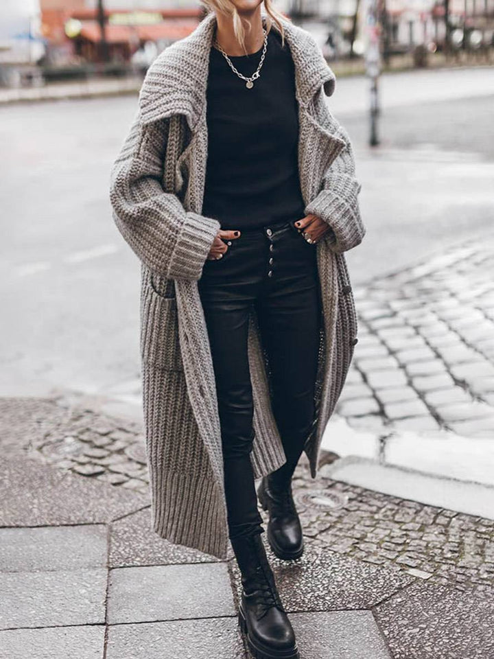 Levoire | Pull-Over Cardigans Unicolor Bouton Poches Col Revers Manches Longues Femmes Décontracté Ample Taille Oversized Veste