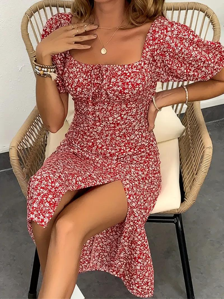 Levoire | Robe À Fleurs Midi À Manches Puff Pour L'Été