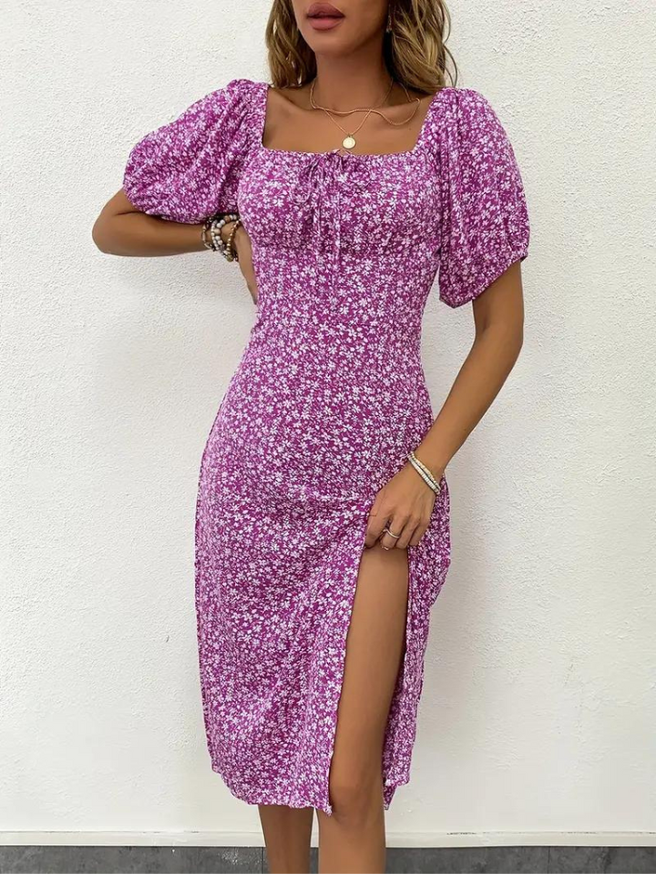 Levoire | Robe À Fleurs Midi À Manches Puff Pour L'Été