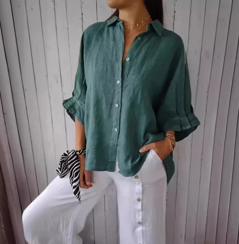 Levoire | Chemise En Lin Ajustée À Manches Longues Vert foncé