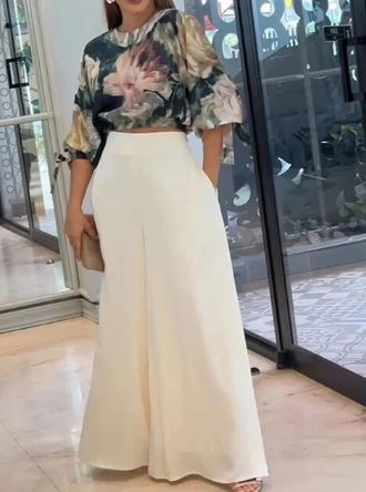 Levoire | Ensemble Blanc Chic Haut Et Pantalon Évasé