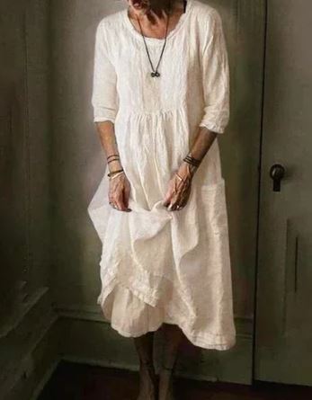 Levoire | Robe Femme Grande Taille En Coton Lin Blanc