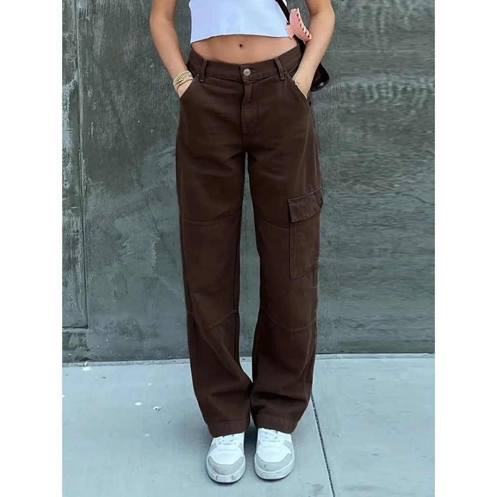 Levoire | Pantalon Coupe Droite Taille Normale Pantalon Ample Femme Braun