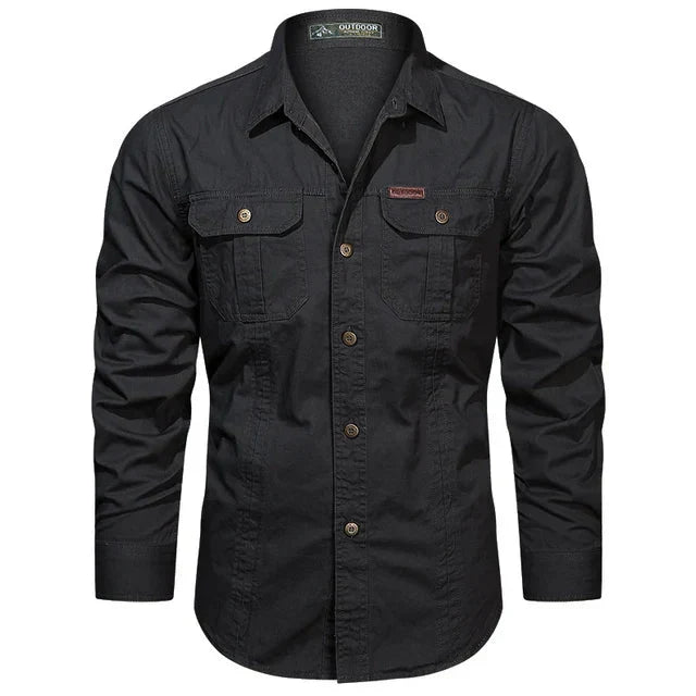 Levoire | Chemise À Manches Longues Col À Revers Chemise À Boutons Chemise Pour Hommes Noir