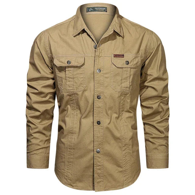 Levoire | Chemise À Manches Longues Col À Revers Chemise À Boutons Chemise Pour Hommes Khaki