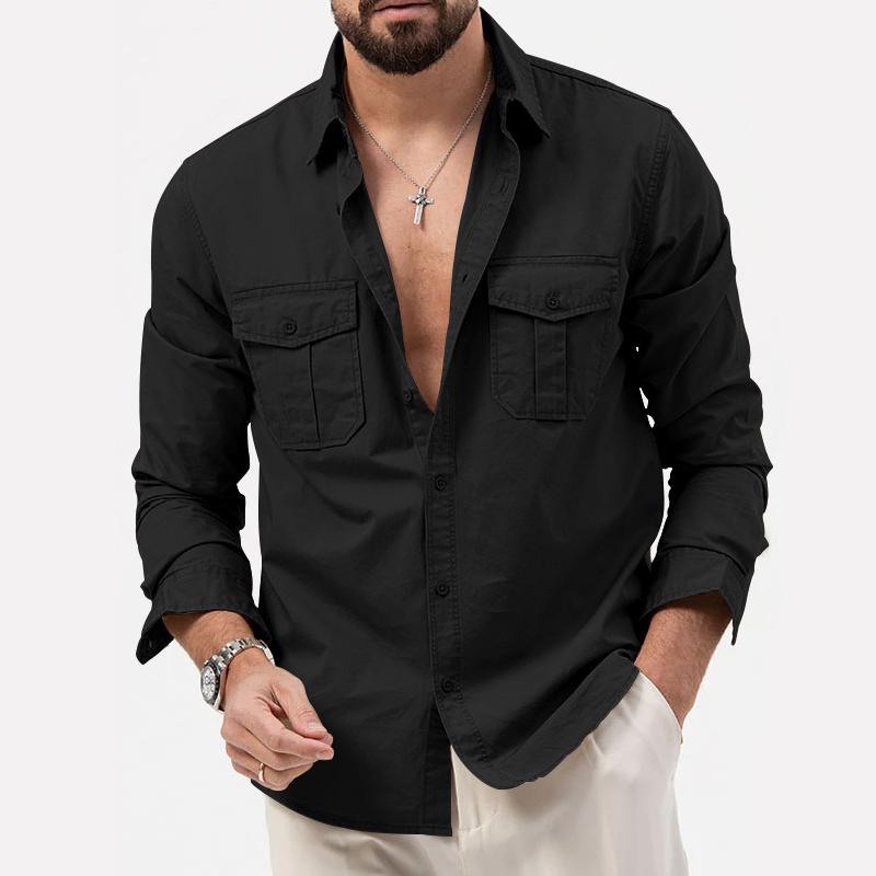 Levoire | Chemise Pour Homme À Manches Longues Avec Patte De Boutonnage Et Poches Noir