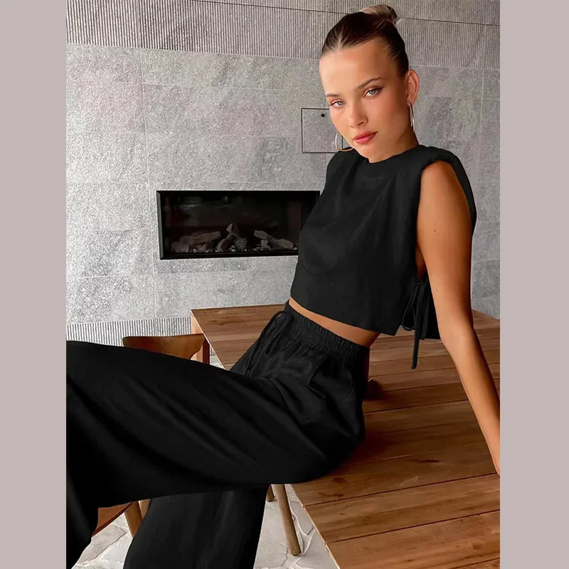 Levoire | Ensemble Deux Pièces Avec Pantalon Large Et Débardeur Noir
