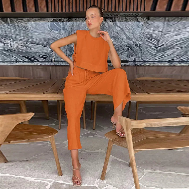 Levoire | Ensemble Deux Pièces Avec Pantalon Large Et Débardeur Orange