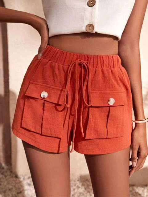 Levoire | Shorts Cargo Décontractés Avec Taille Élastique Orange