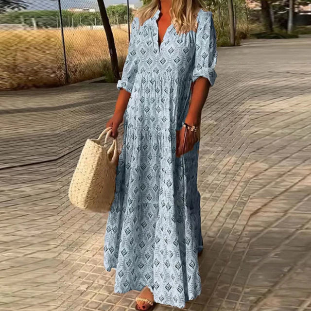 Levoire | Belle Robe À Col En V Avec Manches Longues Bleu