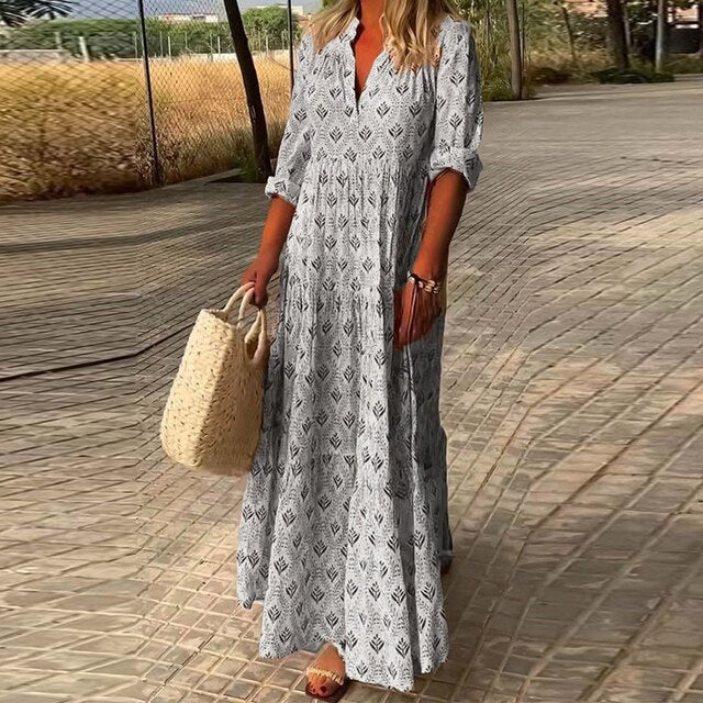 Levoire | Belle Robe À Col En V Avec Manches Longues Gris