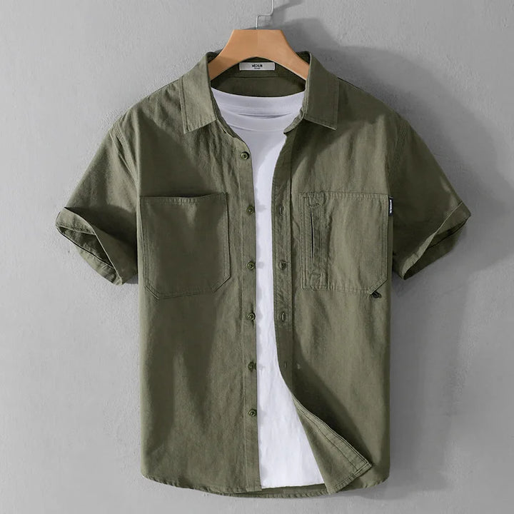 Levoire | Chemise D'Ete Unie Decontractee Hommes Vert