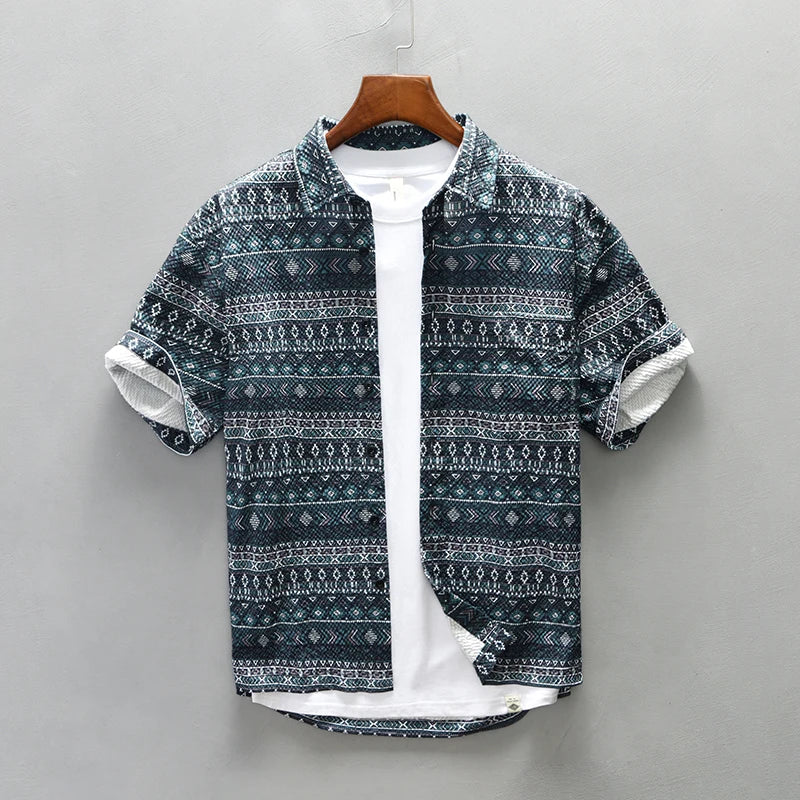 Levoire | Chemise Imprimee Vintage Confortable Hommes Bleu foncé