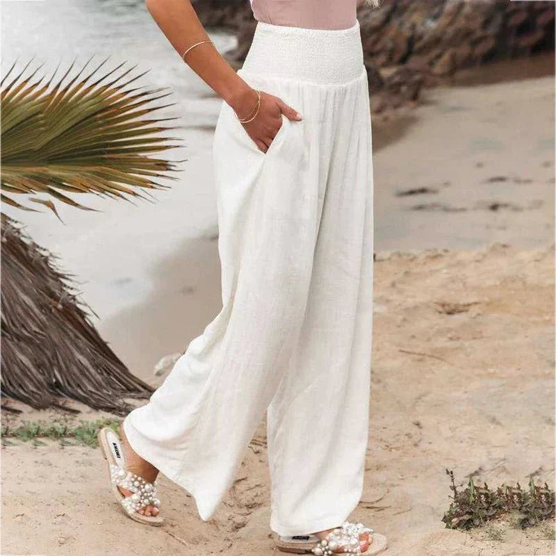 Levoire | Pantalons D'Été Larges Avec Taille Smock Blanc