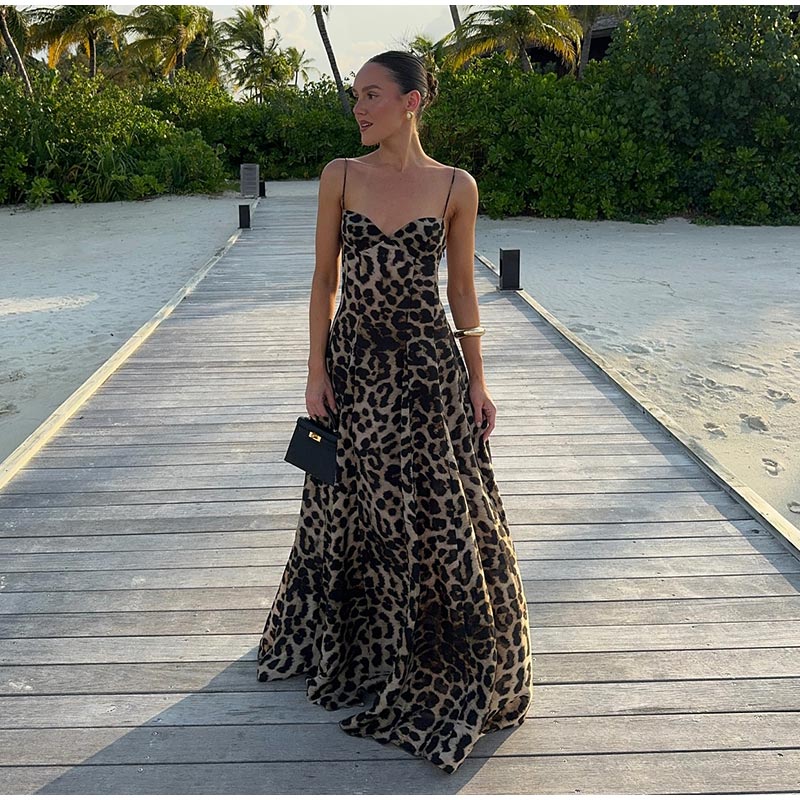 Levoire | Robe Maxi Imprimé Léopard Vintage Pour Femmes Braun
