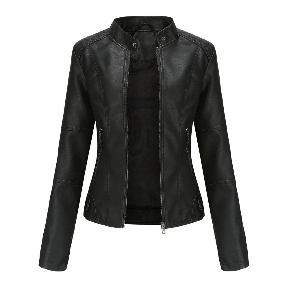 Levoire Veste en cuir pour femmes avec Mao Noir