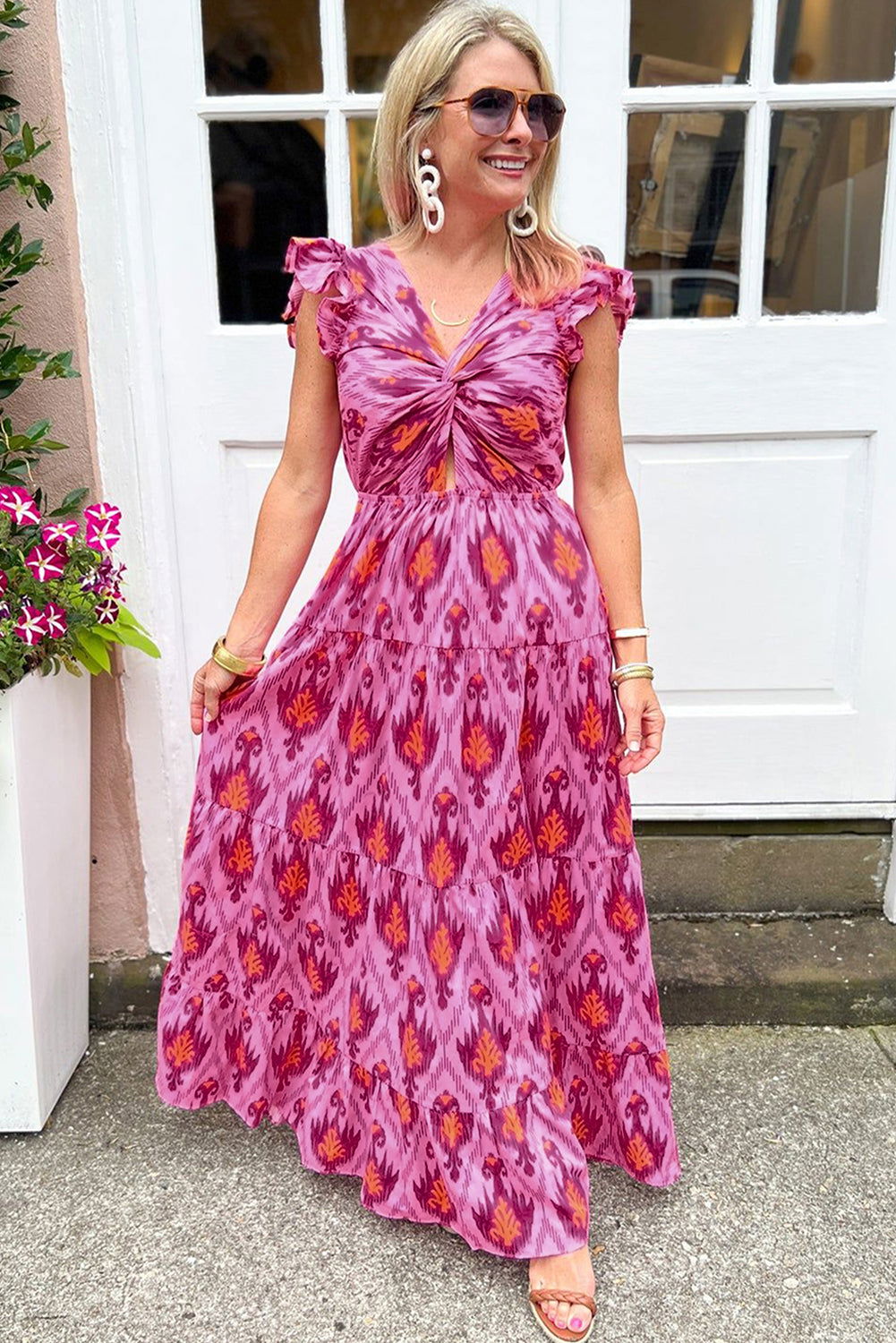 Levoire | Robe Maxi Rétro Avec Volants Rosa