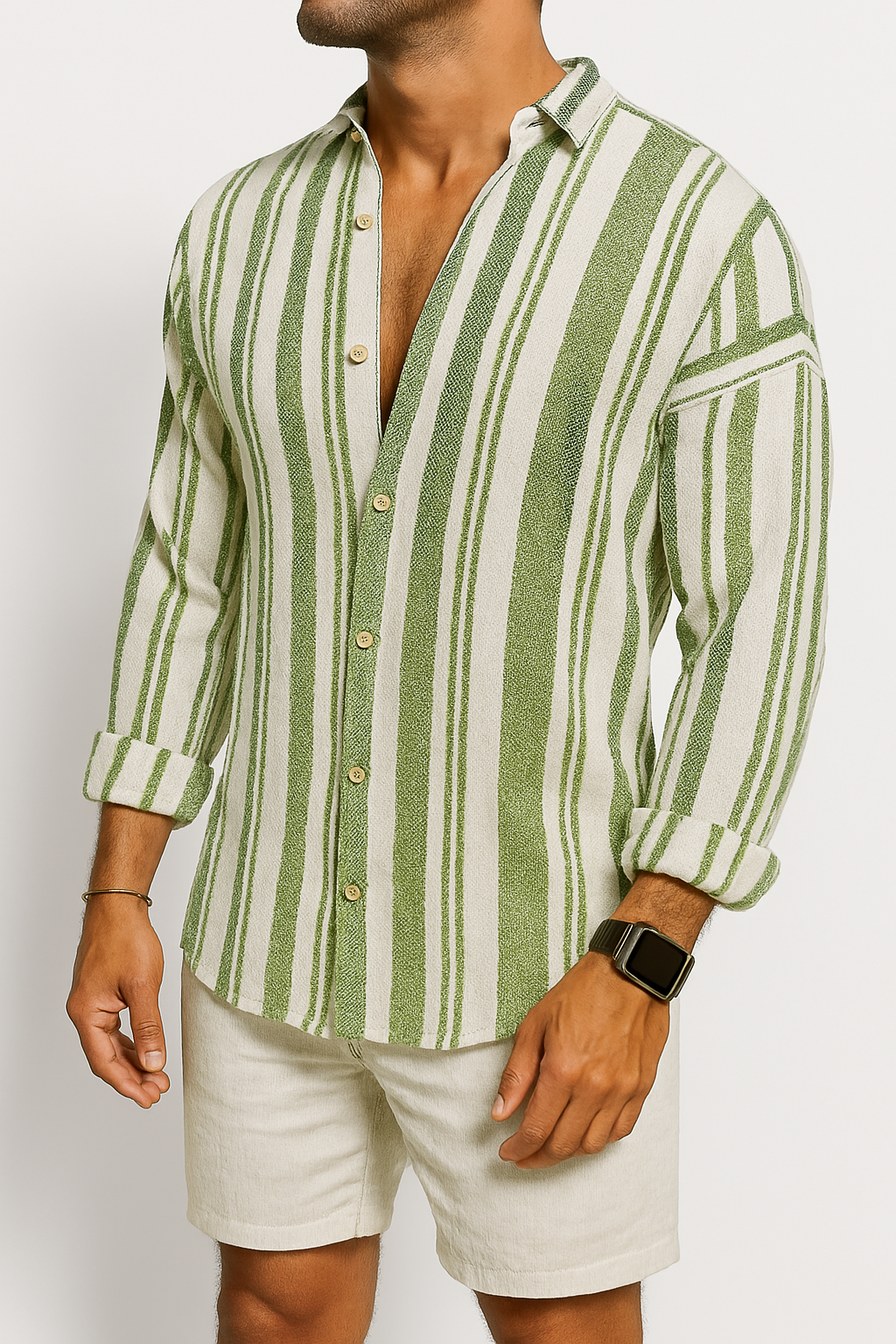 Levoire | Chemise Lin Rayée Été Vacances Vert