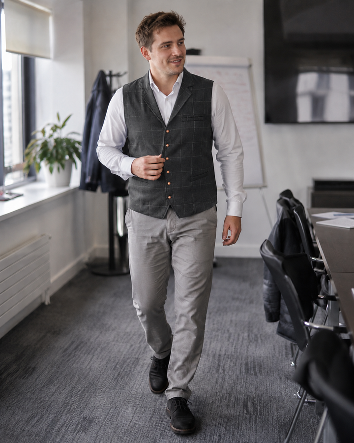 Avriane gilet pour homme avec motif à carreaux et patte de boutonnage