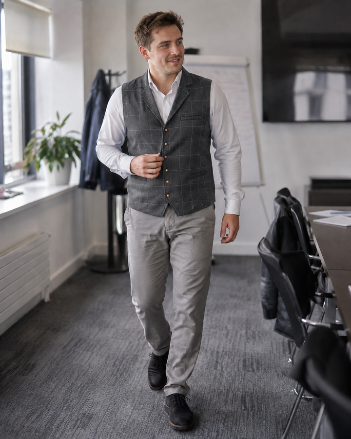 Avriane gilet pour homme avec motif à carreaux et patte de boutonnage