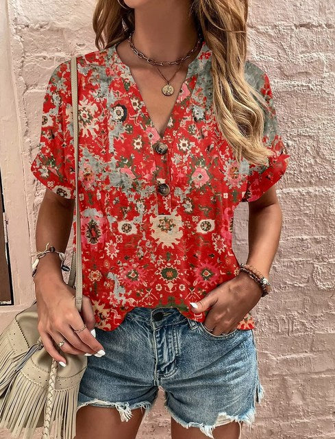 Levoire | Chemise à col en V avec boutons Rouge