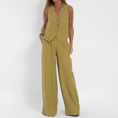 Levoire | Chic Tailleur Pantalon Large Décolleté Pour Femmes