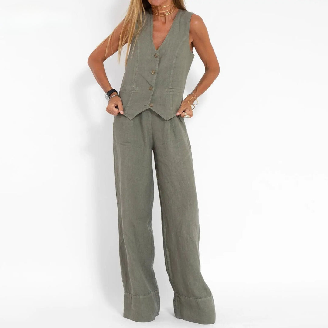 Levoire | Chic Tailleur Pantalon Large Décolleté Pour Femmes Gris