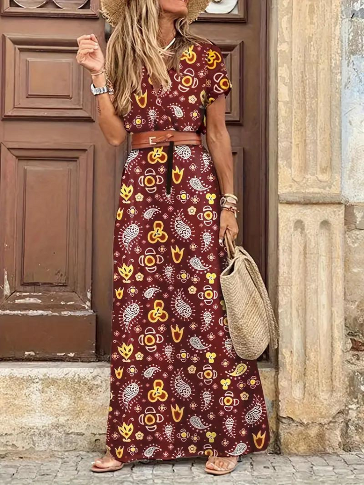 Levoire | Maxi Robe Imprimée Robe Boho Pour L'Été Bourgogne