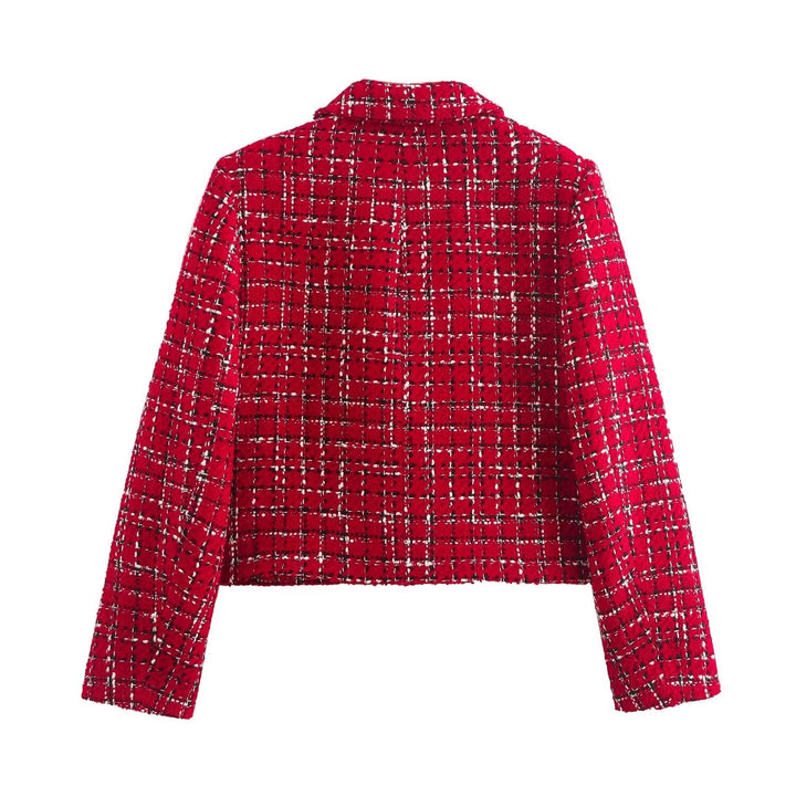 Levoire | Blazer À Carreaux Rouges Pour Femmes Avec Boutons
