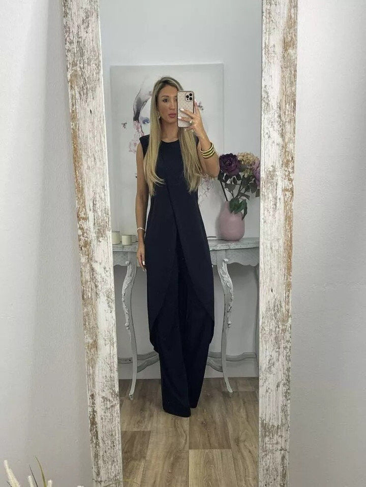 Levoire | Ensemble De Robe Asymétrique Pour Femmes Et Pantalon Évasé Ensemble De Deux Pièces Noir