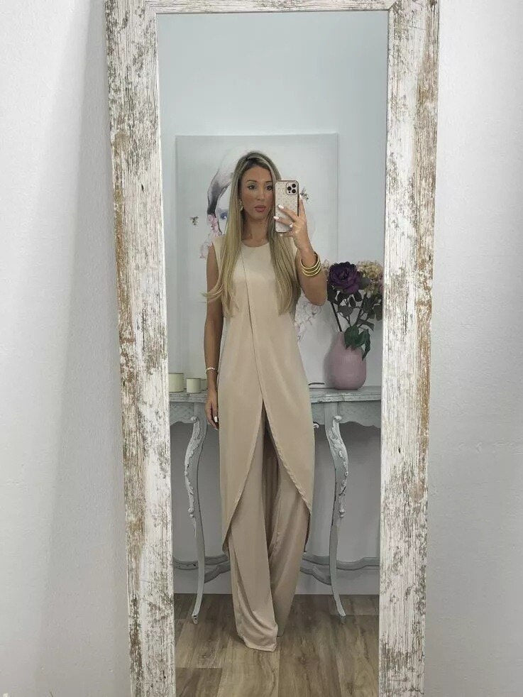 Levoire | Ensemble De Robe Asymétrique Pour Femmes Et Pantalon Évasé Ensemble De Deux Pièces Beige