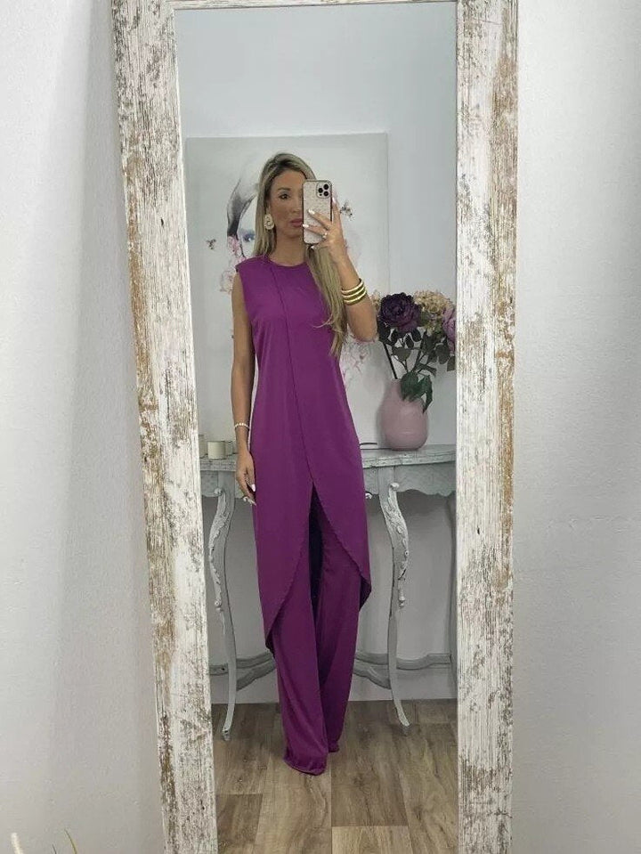 Levoire | Ensemble De Robe Asymétrique Pour Femmes Et Pantalon Évasé Ensemble De Deux Pièces Lilas